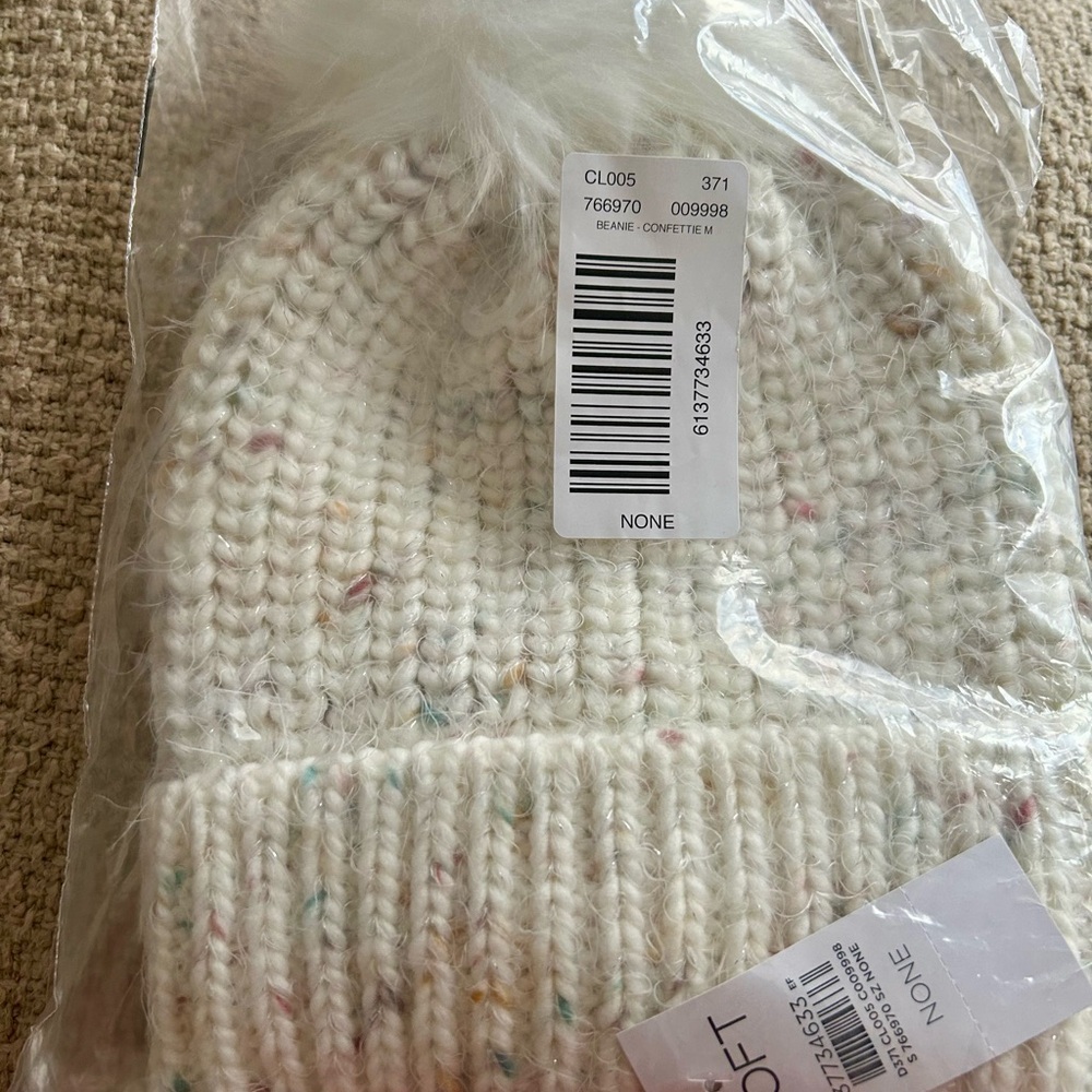 LOFT Cream Knit Beanie with Pom Pom